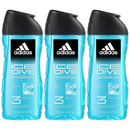Adidas Ice Dive Shower Gel 3-in-1 Body, Hair, Face, 8.4oz (250ml) (Pack of 3)