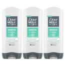 3 Count x Dove Men Sensitive Skin Friendly pH Body Face & Hair Wash, 13.52oz