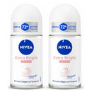 2 Pack x Nivea Extra Bright Silk Touch 72H Anti-Perspirant Roll-On, 1.7oz (50ml)