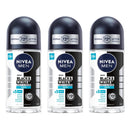 3 Pack x Nivea Men Black & White Invisible Fresh 72H Roll-On, 1.7oz (50ml)