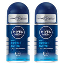 2 Pack x Nivea Men Fresh Active 72H Anti-Perspirant Roll-On, 1.7oz (50ml)