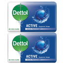 2 Count x Dettol Active Antibacterial Soap Bar, 3.5oz (100g)