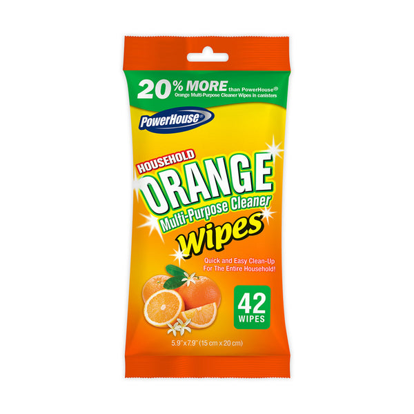 PowerHouse Household Orange Multi-Purpose Cleaner Wipes, 42 Wipes