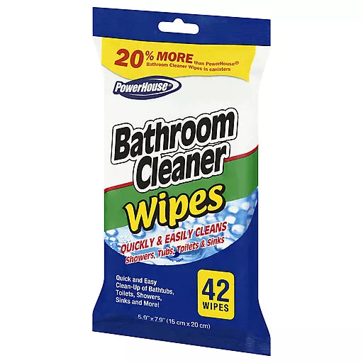 PowerHouse Bathroom Cleaner Wipes, 42 Wipes