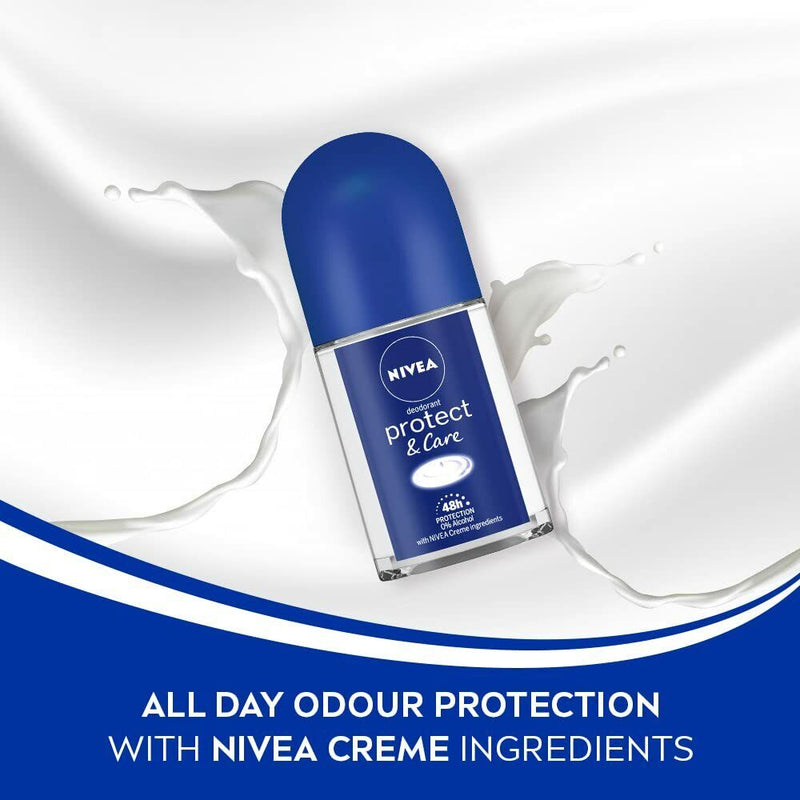 Nivea Protect & Care Roll-On Deodorant, 1.7oz (50ml) (Pack of 6)