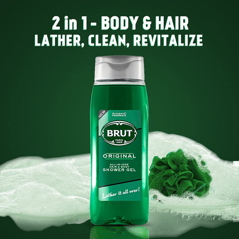 Brut Original All-in-One Hair & Body Shower Gel, 16.9oz (Pack of 3)