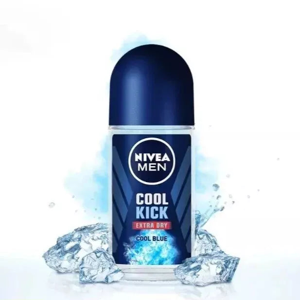 Nivea Men Cool Kick Extra Dry Cool Blue Roll-On Deodorant, 1.7oz (Pack of 2)