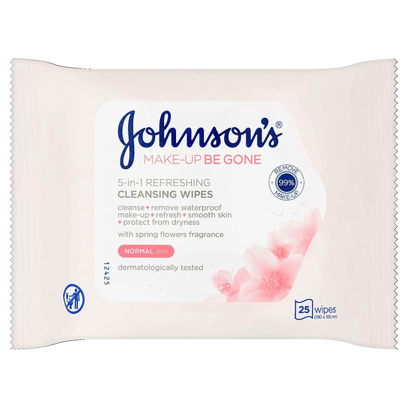 Johnson's Make-Up Be Gone 5-in-1 Refreshing Cleansing Wipes, 25 ct.