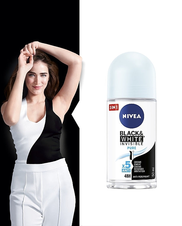 Nivea Black & White Invisible Pure Deodorant, 1.7oz(50ml)