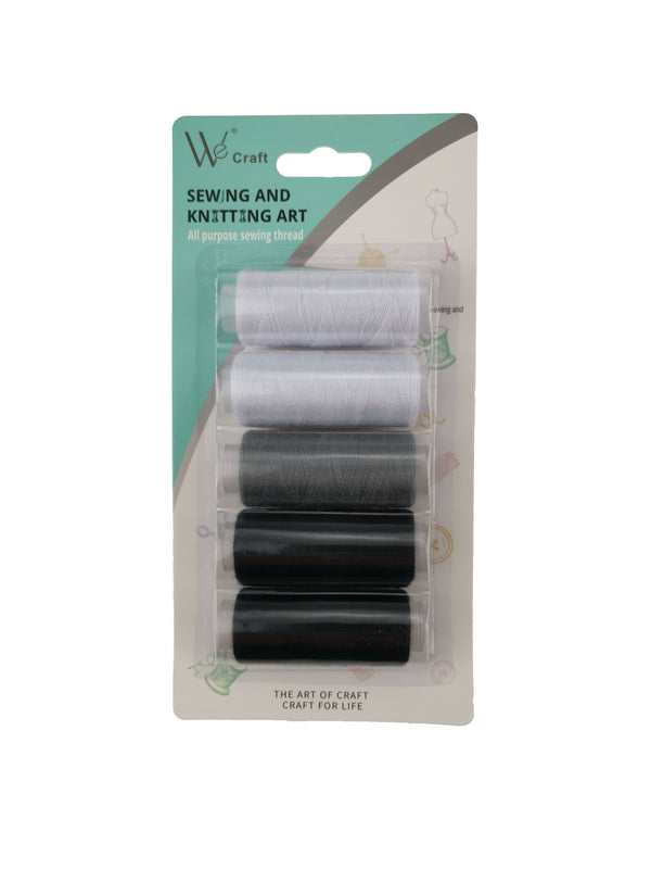 All Purpose Sewing Thread Black Gray White, 5-ct