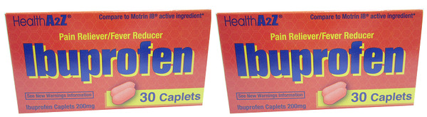 Health A2Z Ibuprofen Pain Reliever / Fever Reducer, 30 Caplets (Pack of 2)