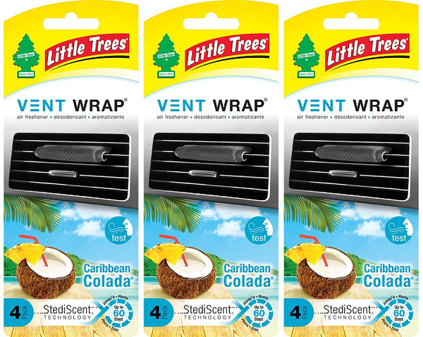 Little Trees Vent Wrap Air Freshener, Caribbean Colada, 4 ct. (Pack of 3)