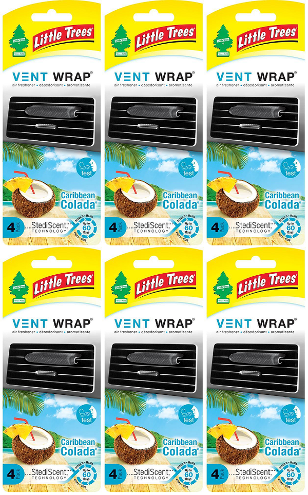 Little Trees Vent Wrap Air Freshener, Caribbean Colada, 4 ct. (Pack of 6)