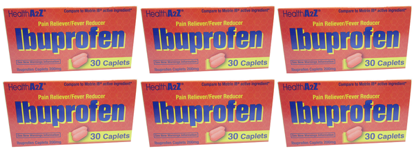 Health A2Z Ibuprofen Pain Reliever / Fever Reducer, 30 Caplets (Pack of 6)