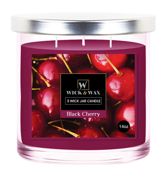 Wick & Wax Black Cherry Scented 3-Wick Jar Candle, 14oz