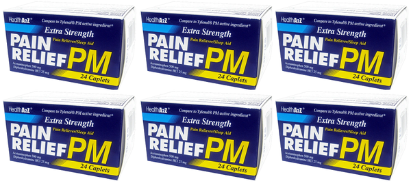 Health A2Z Extra Strength Pain Relief PM, 24 Caplets (Pack of 6)
