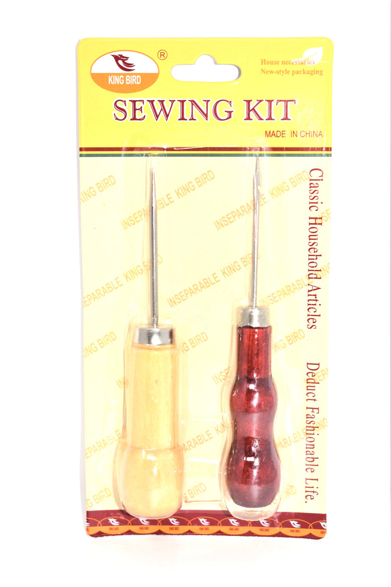 Wooden Handle Metal Stitcher Curved Hooked Crochet Needle & Sewing Awl, 2-ct.