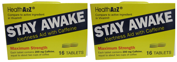 Health A2Z Stay Awake Alertness Aid with Caffeine, 16 Tablets (Pack of 2)