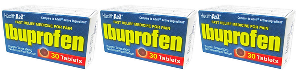 Health A2Z Ibuprofen Pain Reliever / Fever Reducer, 30 Caplets (Pack of 3)