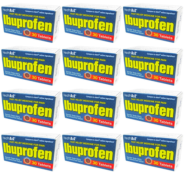 Health A2Z Ibuprofen Pain Reliever / Fever Reducer, 30 Caplets (Pack of 12)