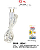 3.5mm Stereo Plug to 3.5mm Stereo Plug Cable Gold Plated, 12 ft. Aux-In