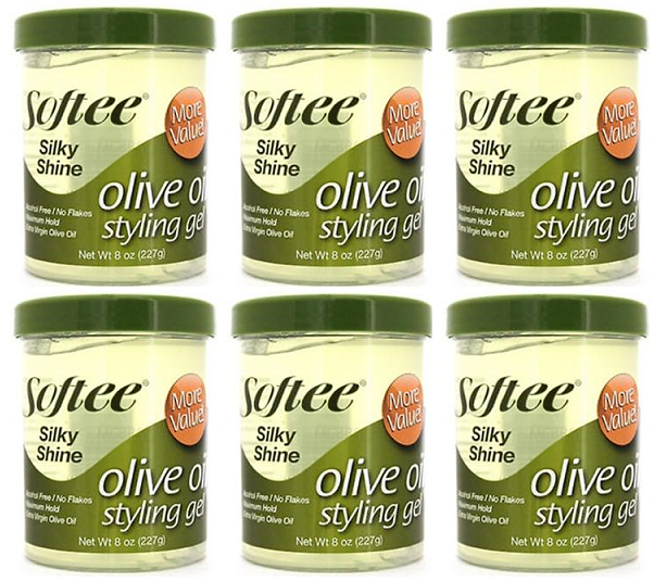 Softee Silky Shine Olive Oil Styling Gel, 8 oz. (Pack of 6)