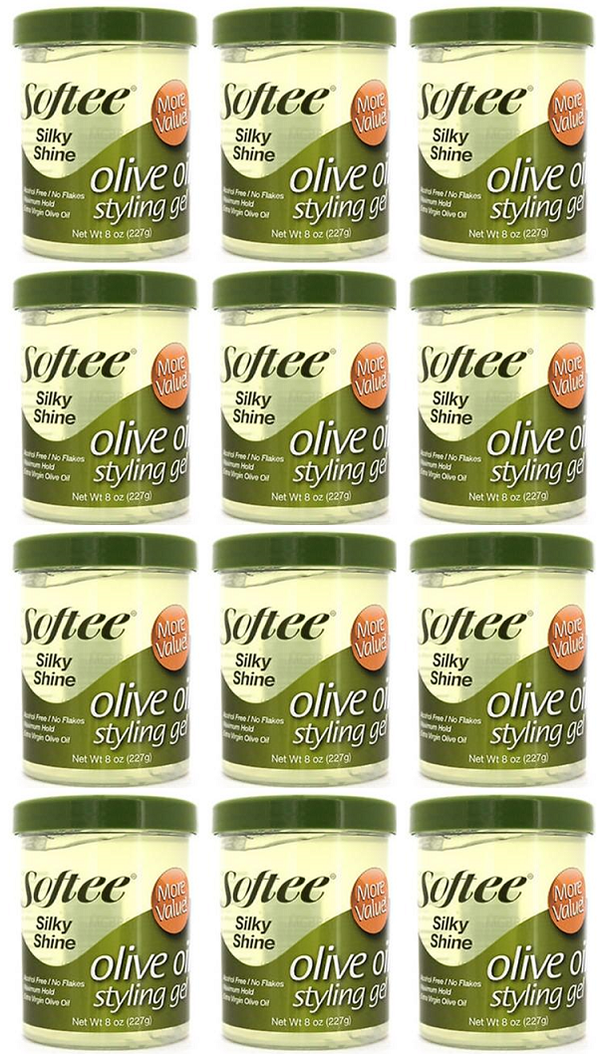 Softee Silky Shine Olive Oil Styling Gel, 8 oz. (Pack of 12)