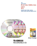 CD-R, 80 Minutes, 700 MB, 52x Digital, 3-ct.