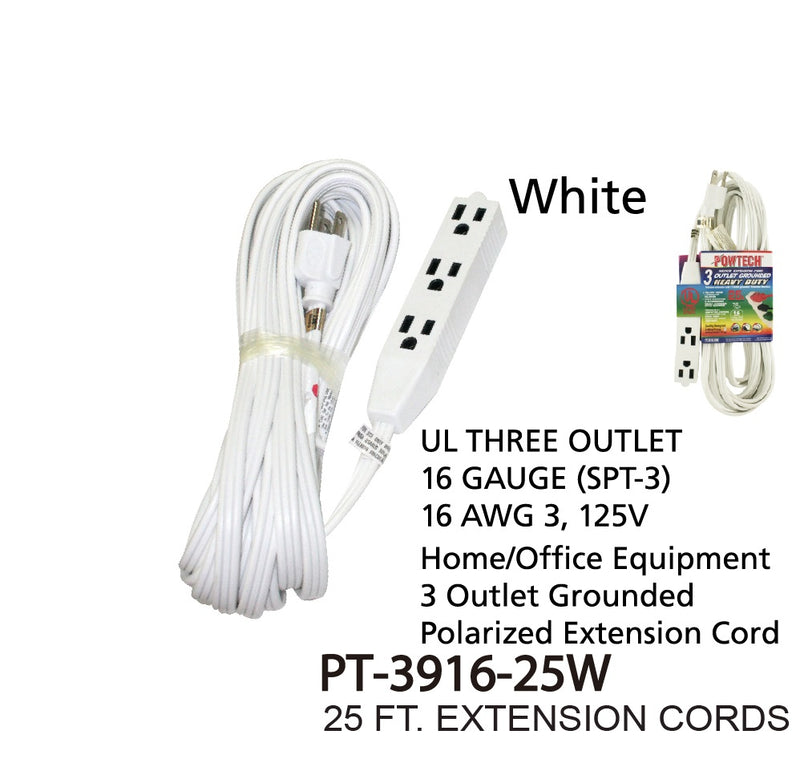 3 Outlet Grounded Heavy Duty Indoor Extension Cord, 25 ft.