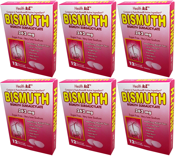 Health A2Z Bismuth 262 mg, 12 Chewable Tablets (Pack of 6)