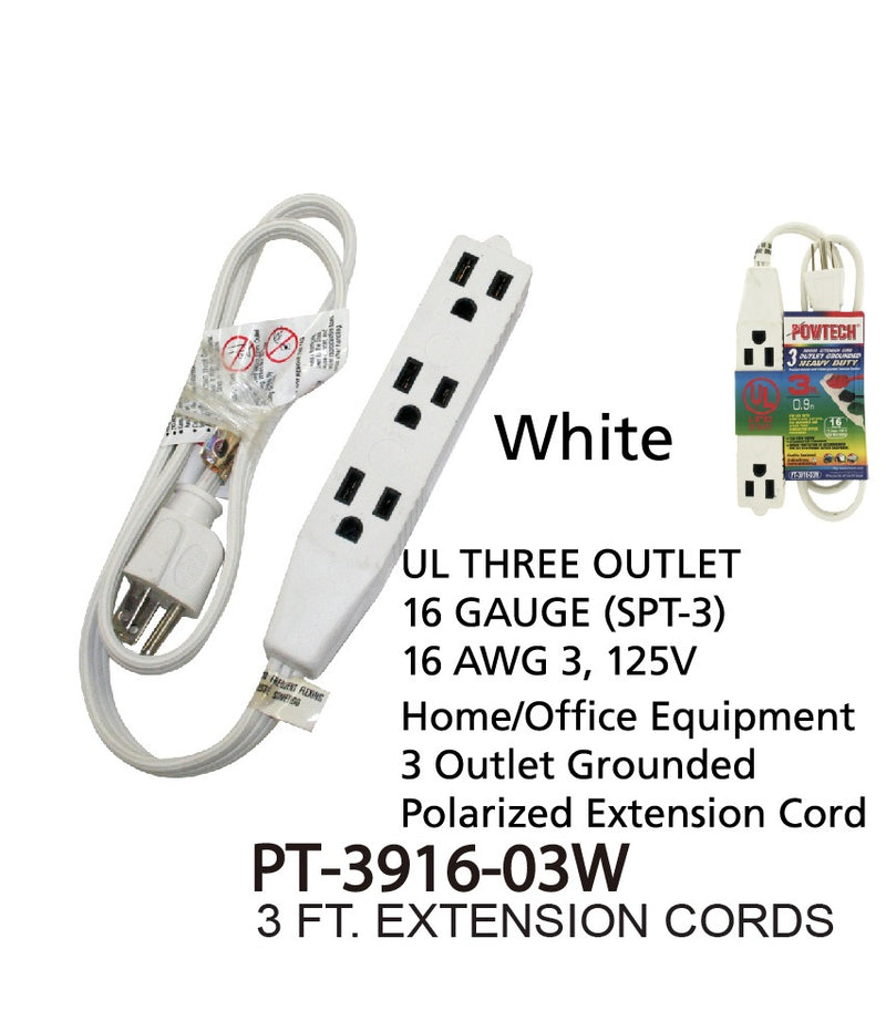 3 Outlet Grounded Heavy Duty Indoor Extension Cord, 20 ft.