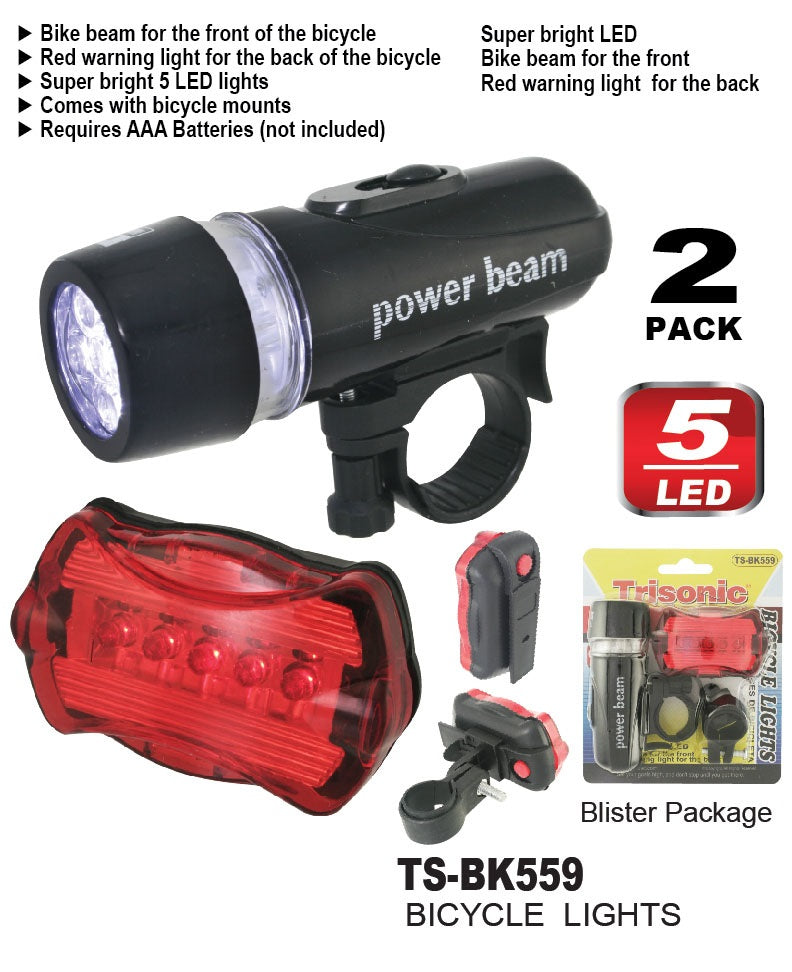 Bicycle Light Set With Power Beam and Safety Back Light With Brackets