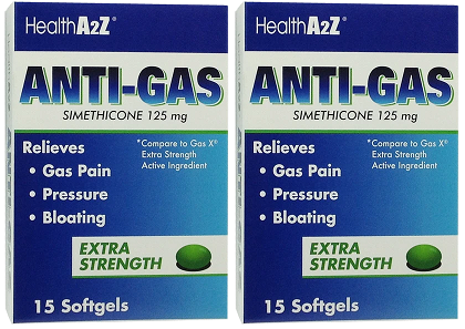 Health A2Z Anti-Gas Simethicone 125 mg, 15 Softgels (Pack of 2)