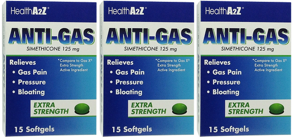 Health A2Z Anti-Gas Simethicone 125 mg, 15 Softgels (Pack of 3)