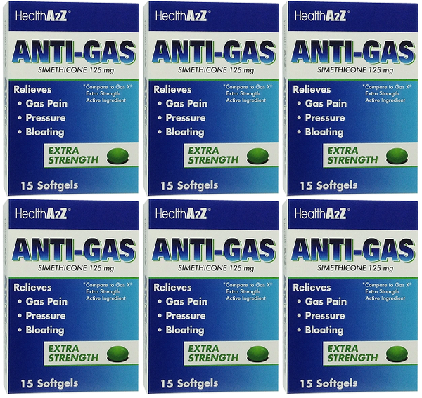 Health A2Z Anti-Gas Simethicone 125 mg, 15 Softgels (Pack of 6)