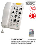 White Big Button Speakerphone With 13 Memory Speed Dial Telephone