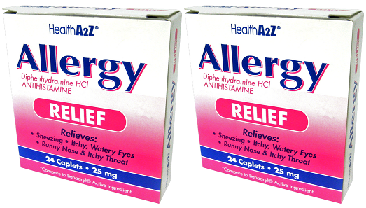 Health A2Z Allergy Relief 25 mg, 24 Caplets (Pack of 2)
