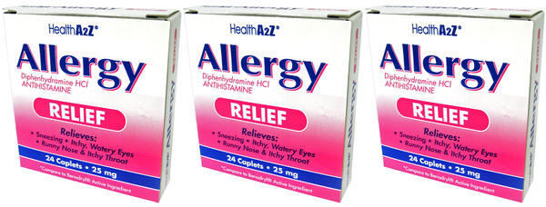 Health A2Z Allergy Relief 25 mg, 24 Caplets (Pack of 3)