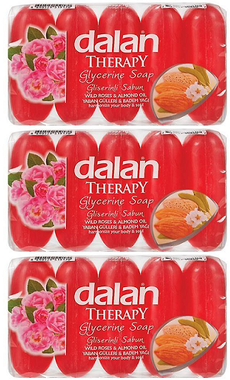 Dalan Therapy Glycerine Bar Soap - Wild Roses & Almond Oil, 5 Pack (Pack of 3)