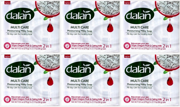Dalan MultiCare Tropic Dragon Fruit & Caring Milk Bar Soap, 3-Pack (Pack of 6)