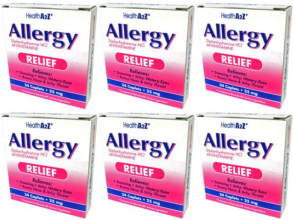 Health A2Z Allergy Relief 25 mg, 24 Caplets (Pack of 6)