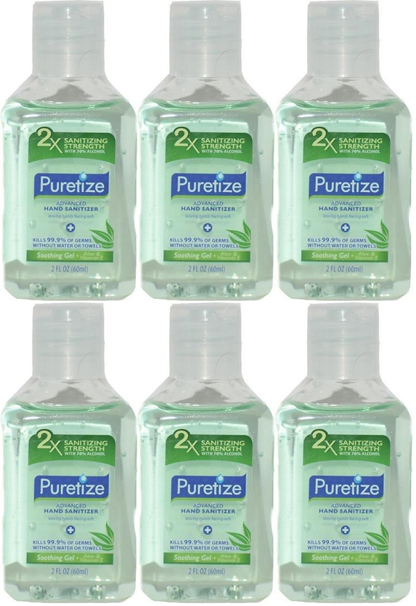 Puretize Hand Sanitizer Soothing Gel + Aloe & Vitamin E, 2 oz (Pack of 6)