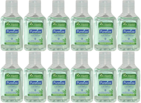Puretize Hand Sanitizer Soothing Gel + Aloe & Vitamin E, 2 oz (Pack of 12)