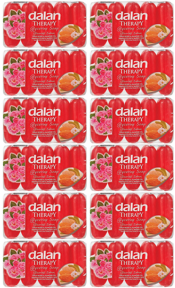 Dalan Therapy Glycerine Bar Soap - Wild Roses & Almond Oil, 5 Pack (Pack of 12)