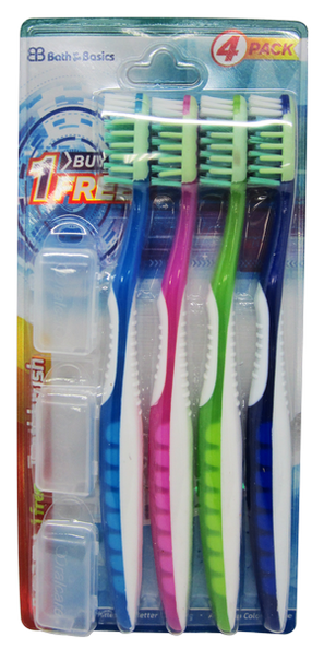 Medium Bristle Toothbrushes With Covers, 4-ct.