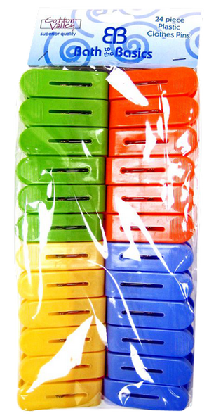 Plastic Colorful Large Clothes Pins, 24-ct.