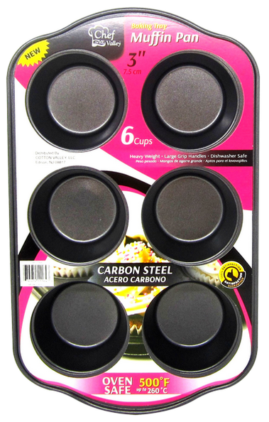Chef Valley 6-Cup Muffin Baking Tray Pan, 3"