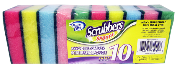 House Care Assorted Color Scrubbers Sponge, 10-ct