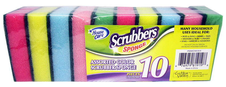 House Care Assorted Color Scrubbers Sponge, 10-ct