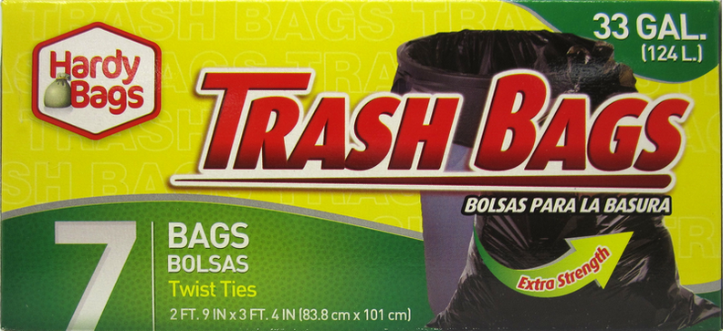 Hardy Bags 33 Gallon Extra Strength Trash Bags w/ Twist Ties, 7 ct.